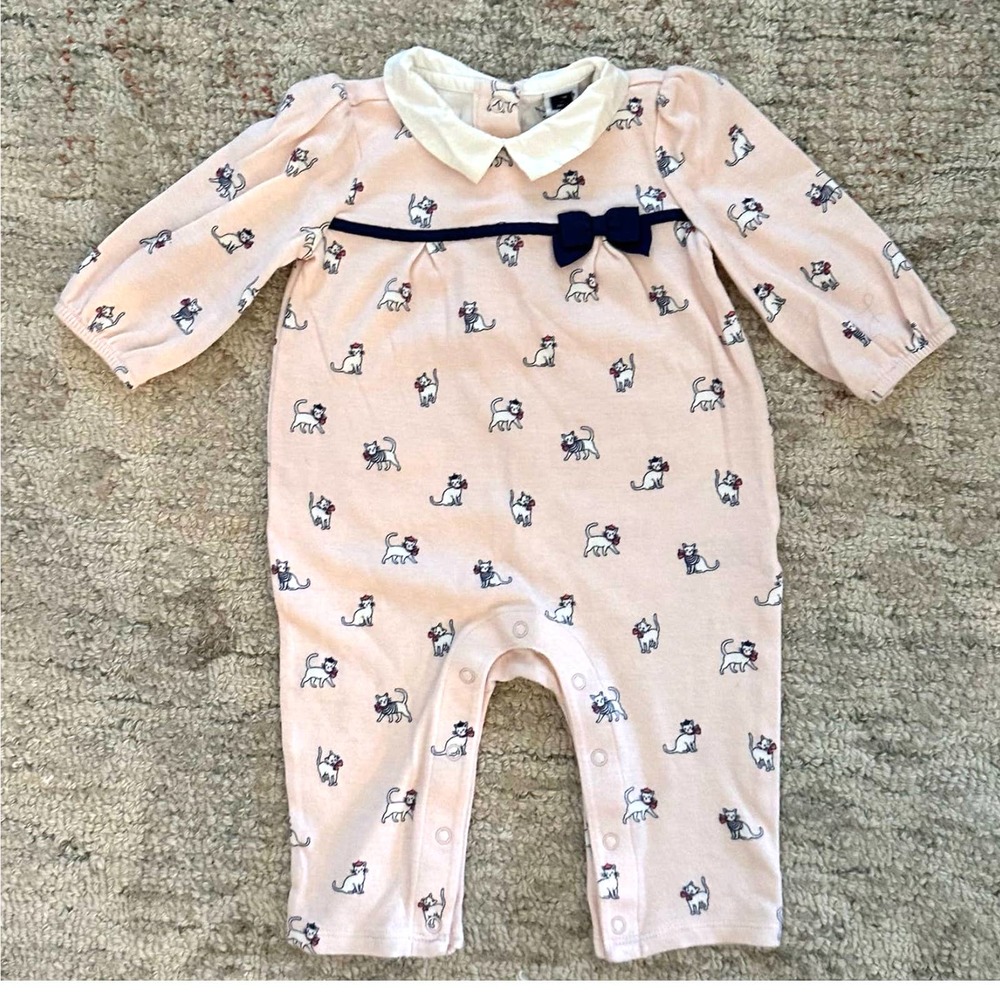 Janie & Jack French Cats One-Piece Romper with Peter Pan Collar - 3-6 Mo